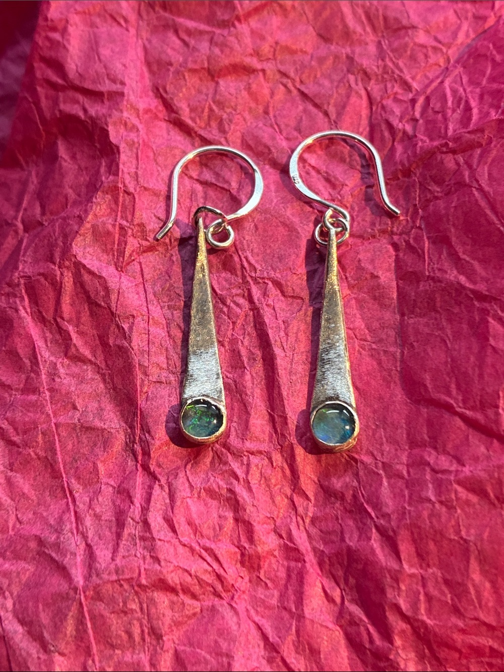 Handcrafted Sterling Silver Teardrop Earrings with Opal Gemstones